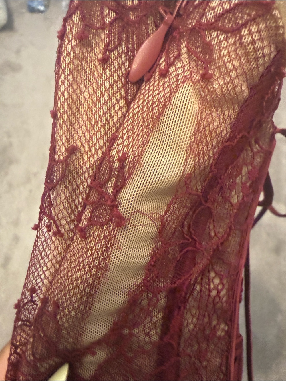 Strapless Burgundy Lace Bodycon Dress - Picture 3 of 3
